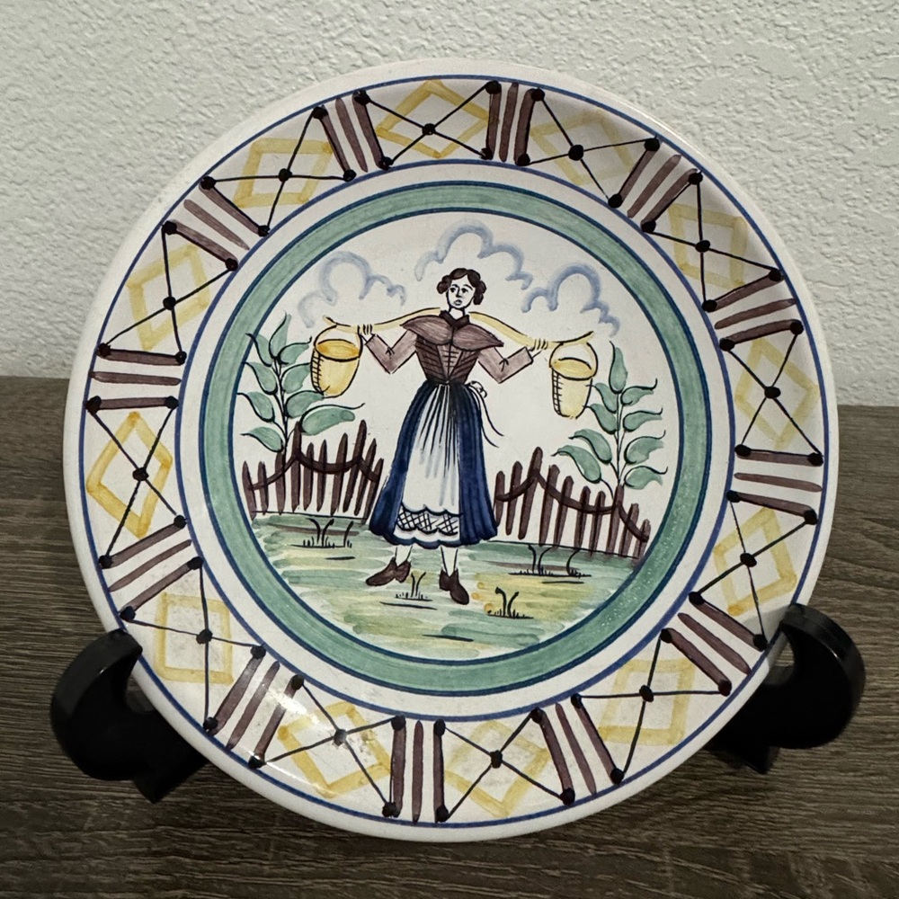 Vintage Decorative Plate with Woman and Floral Design